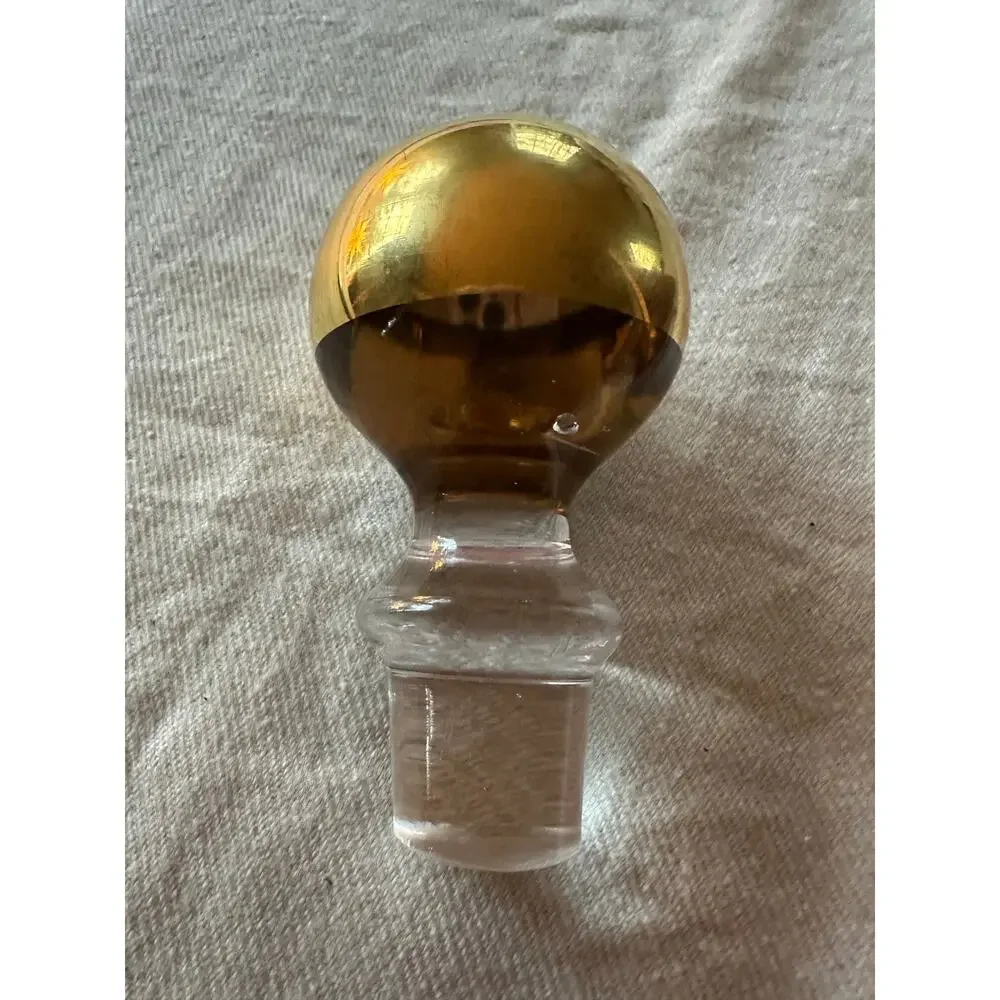 Vintage Ball Art Glass Decanter Stopper gold plated Mid-Century Modern